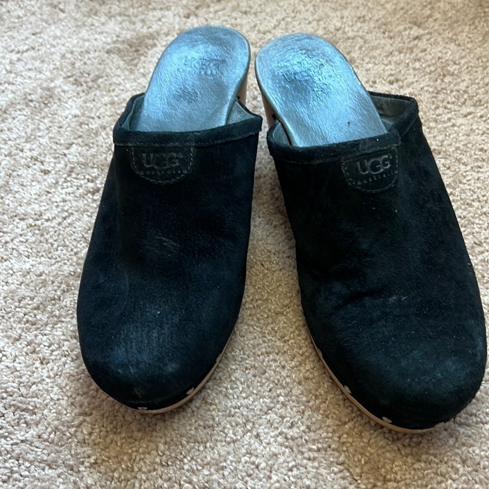 Black Leather Ugg Shearling Clogs - image 1